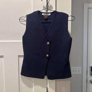 Zara Dark Navy Knit Vest with Gold Buttons